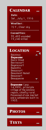 calendar, location and various other menus